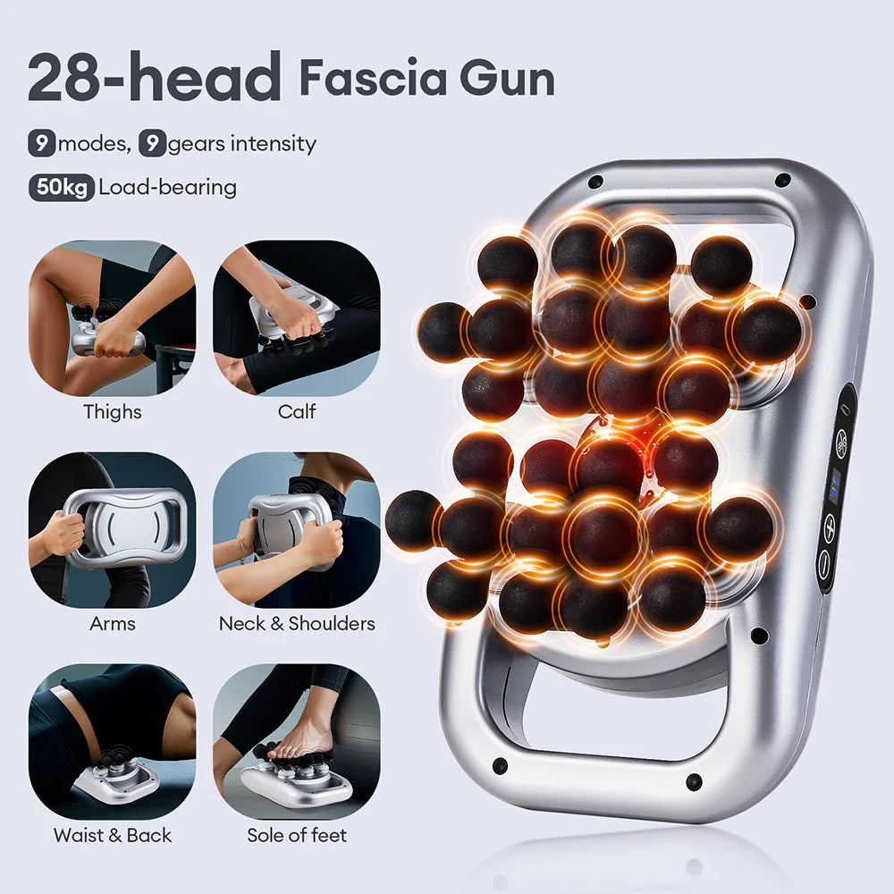 Powerpulse 8X – Deep Tissue Fascia Massage Gun with 8 Heads, 30 Speeds & Red Light Therapy